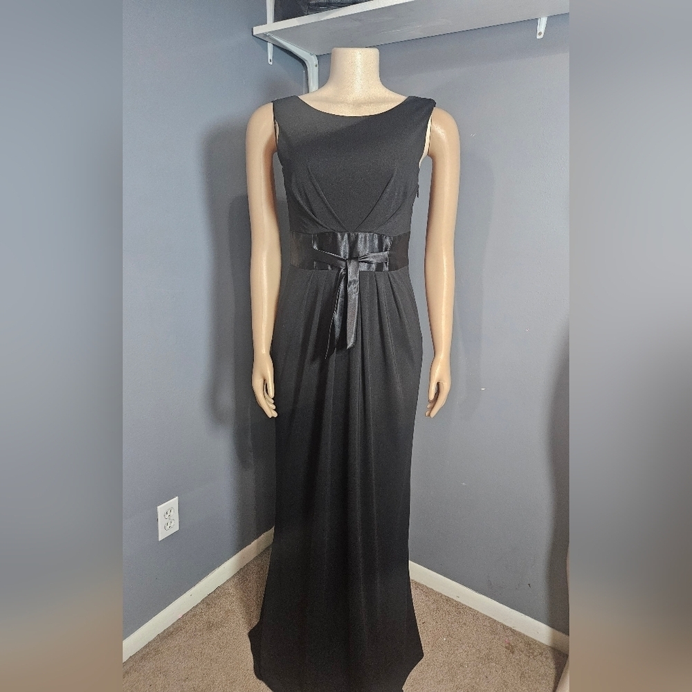 David Meister Black Maxi Dress with Satin Waist